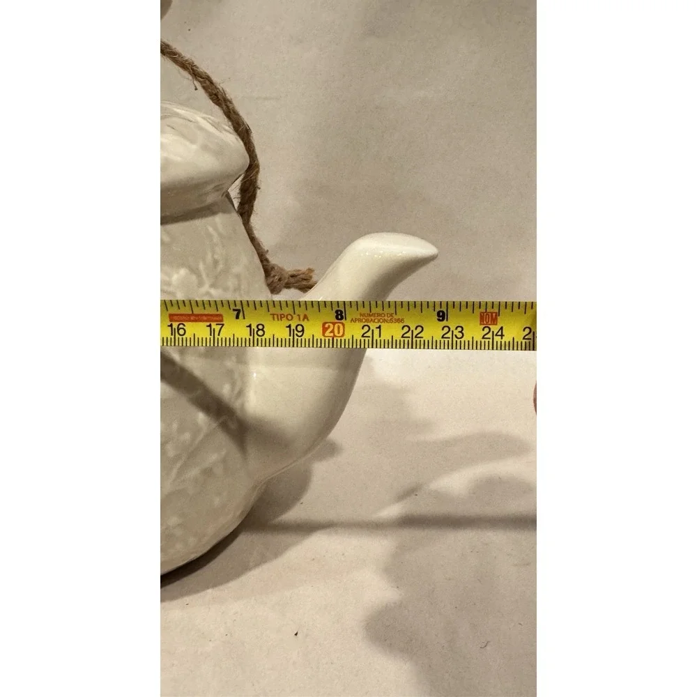 Vintage Hanging Ceramic Pottery Tea Pot Birdhouse White Cream Color 7.5
